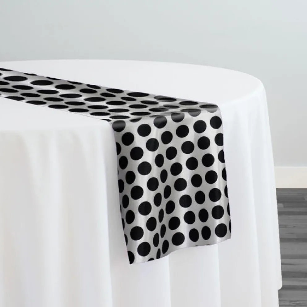 Satin Polka Dot Table Runner in Black and White