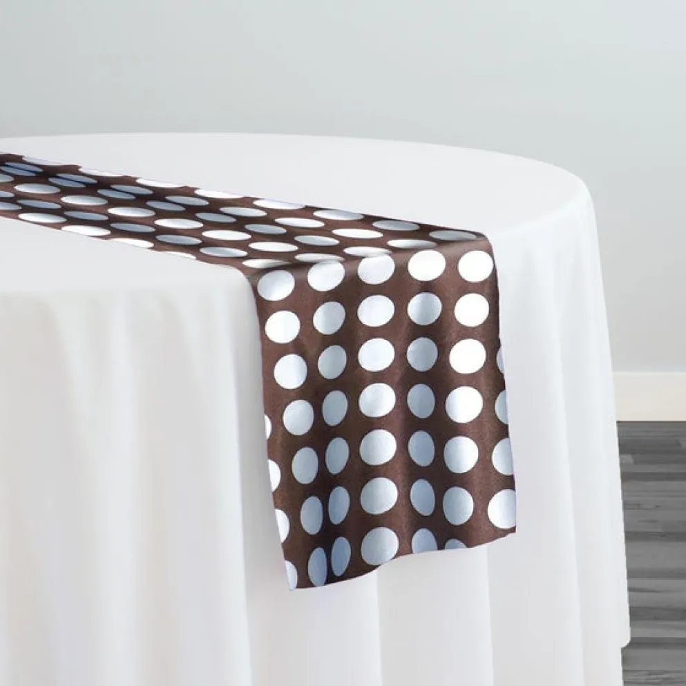 Satin Polka Dot Table Runner in Blue and Brown
