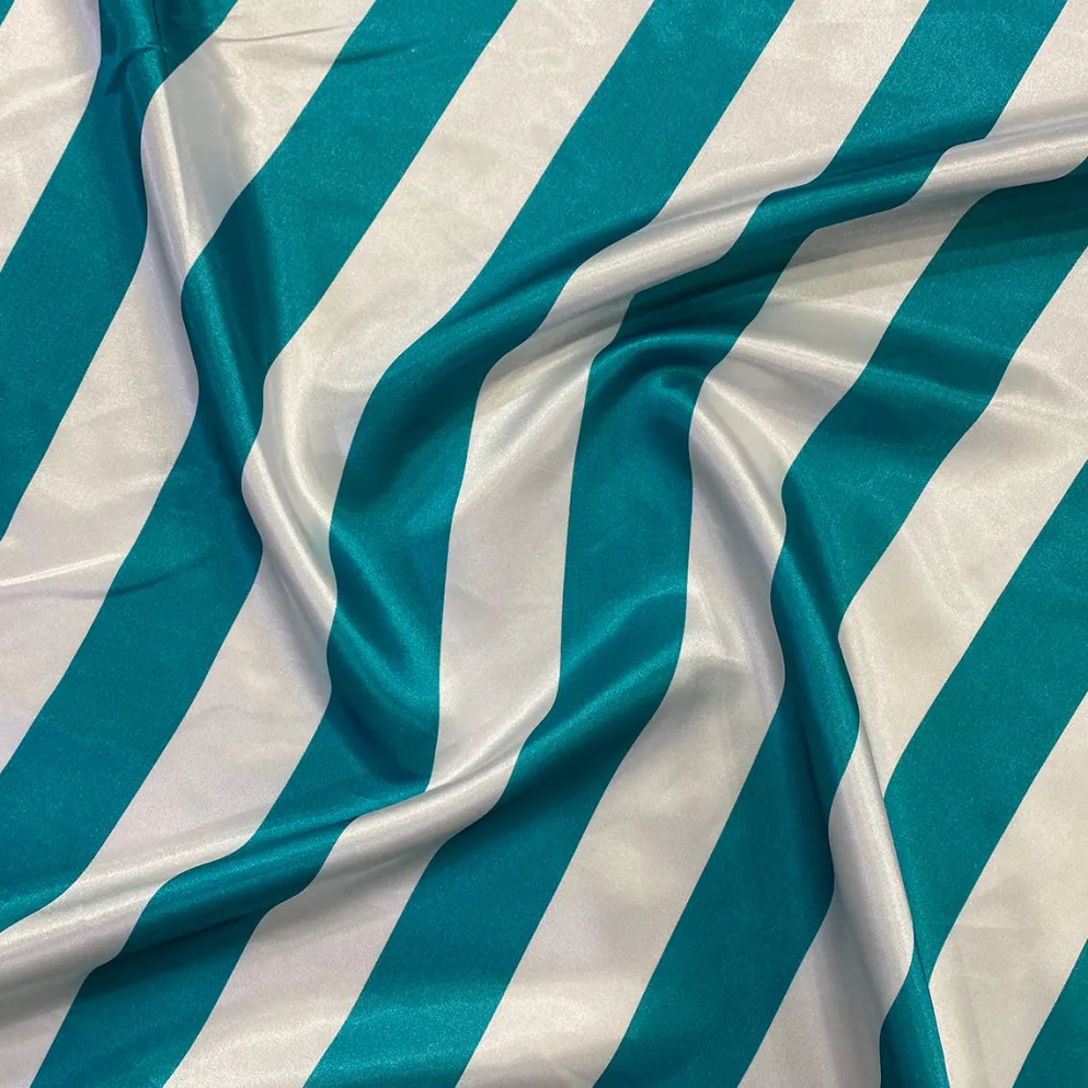 2" Satin Stripe Table Linen in White and Jade