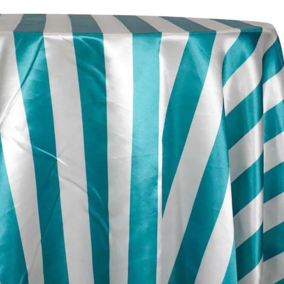 2" Satin Stripe Table Linen in White and Jade