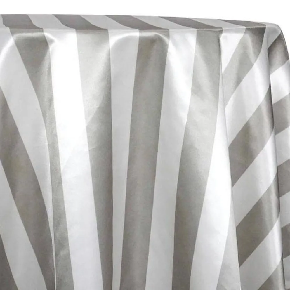 2" Satin Stripe Table Linen in White and Silver