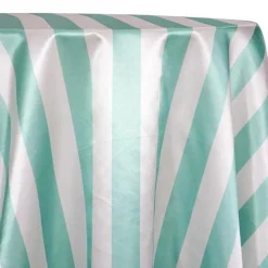 2" Satin Stripe Table Linen in White and Teal Green
