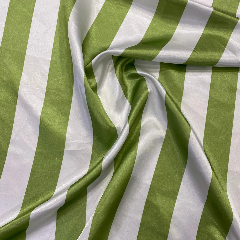 2" Satin Stripe Table Linen in White and Moss