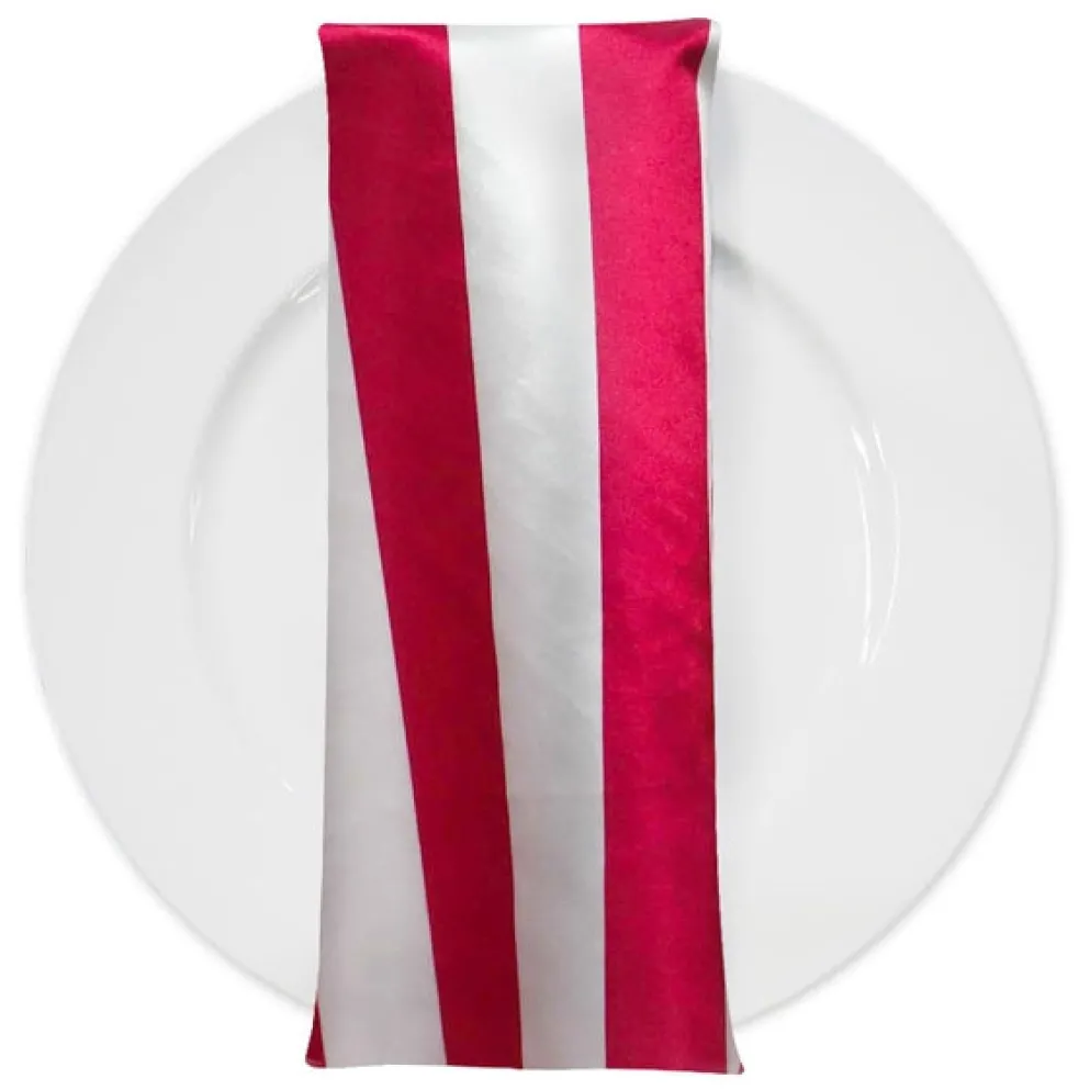 2" Satin Stripe Table Napkin in White and Fuchsia