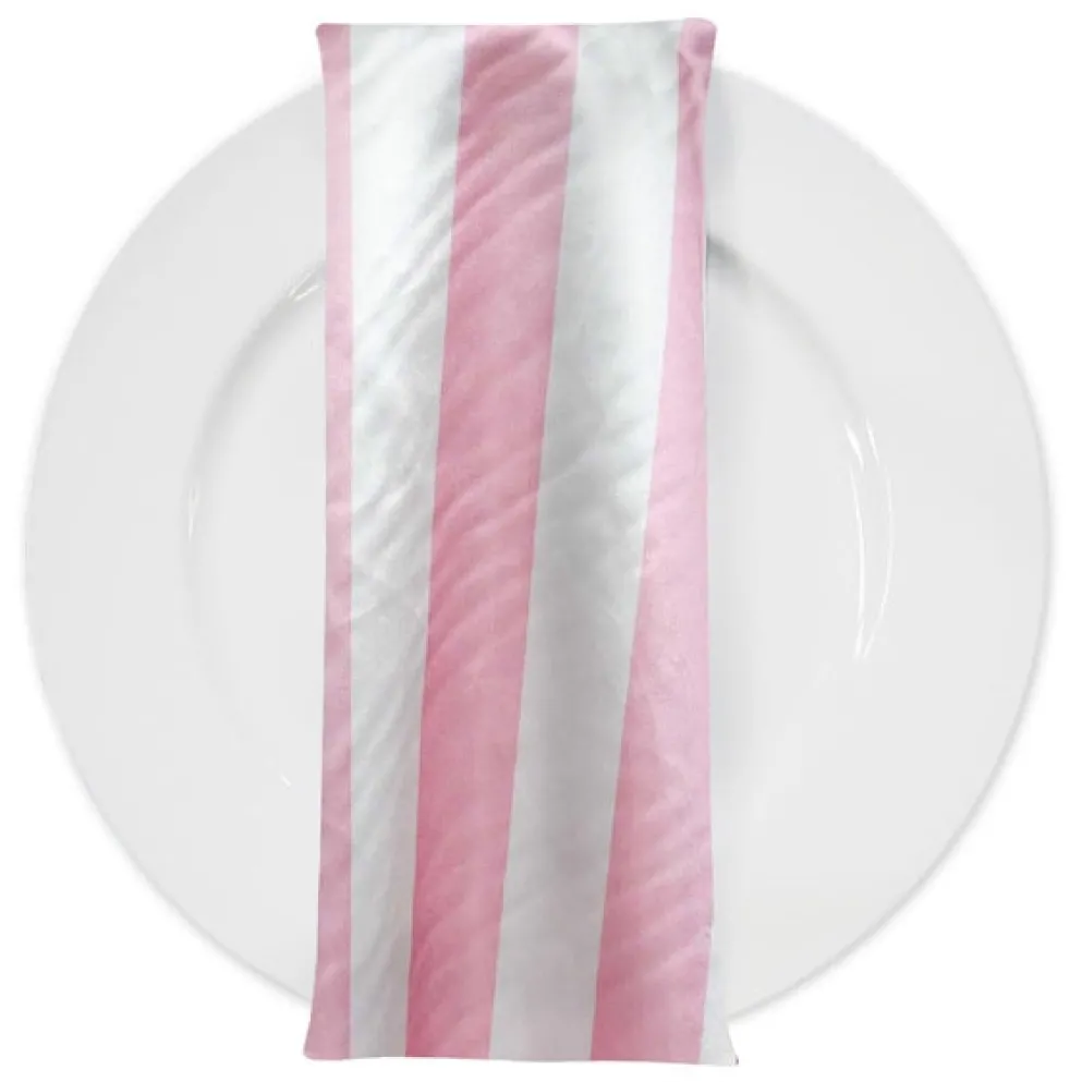 2" Satin Stripe Table Napkin in White and Pink