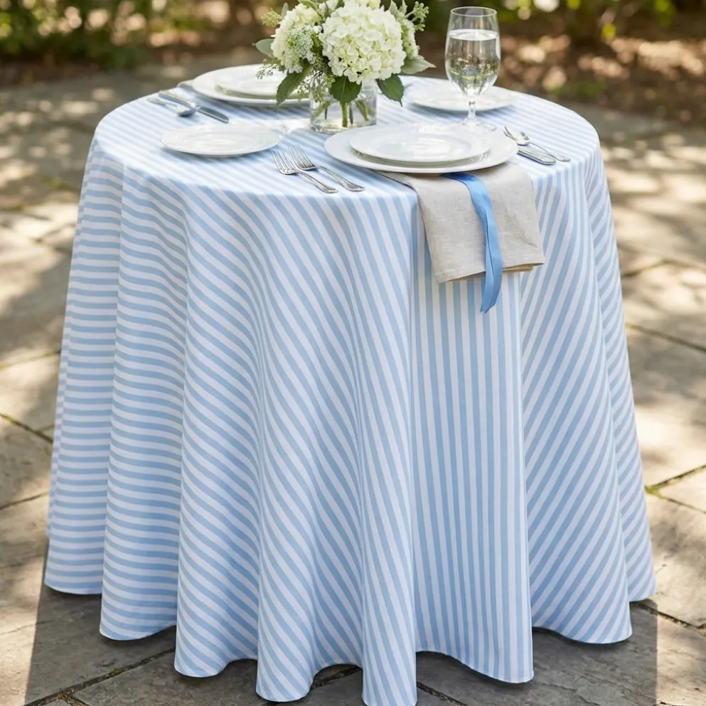 Seersucker (Poly Print) Table Linen in Lt Blue
