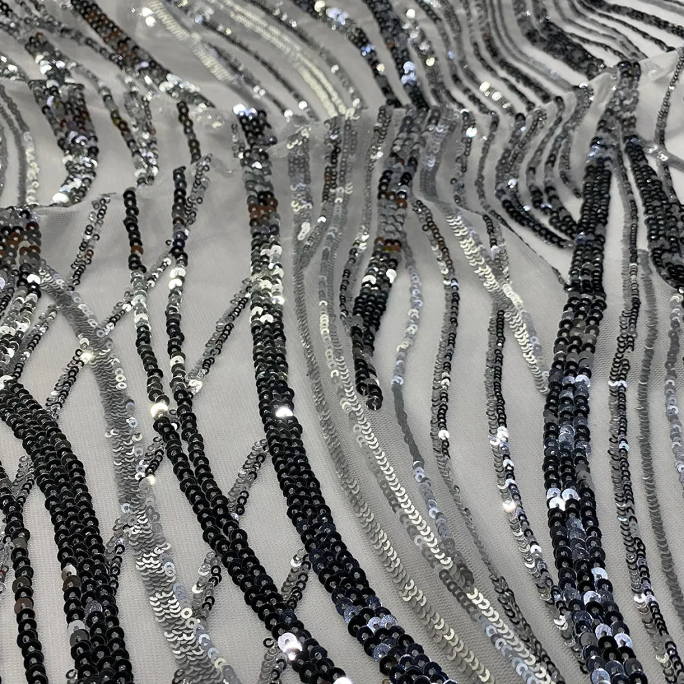 Skyfall Sequins Table Linen in Silver and White