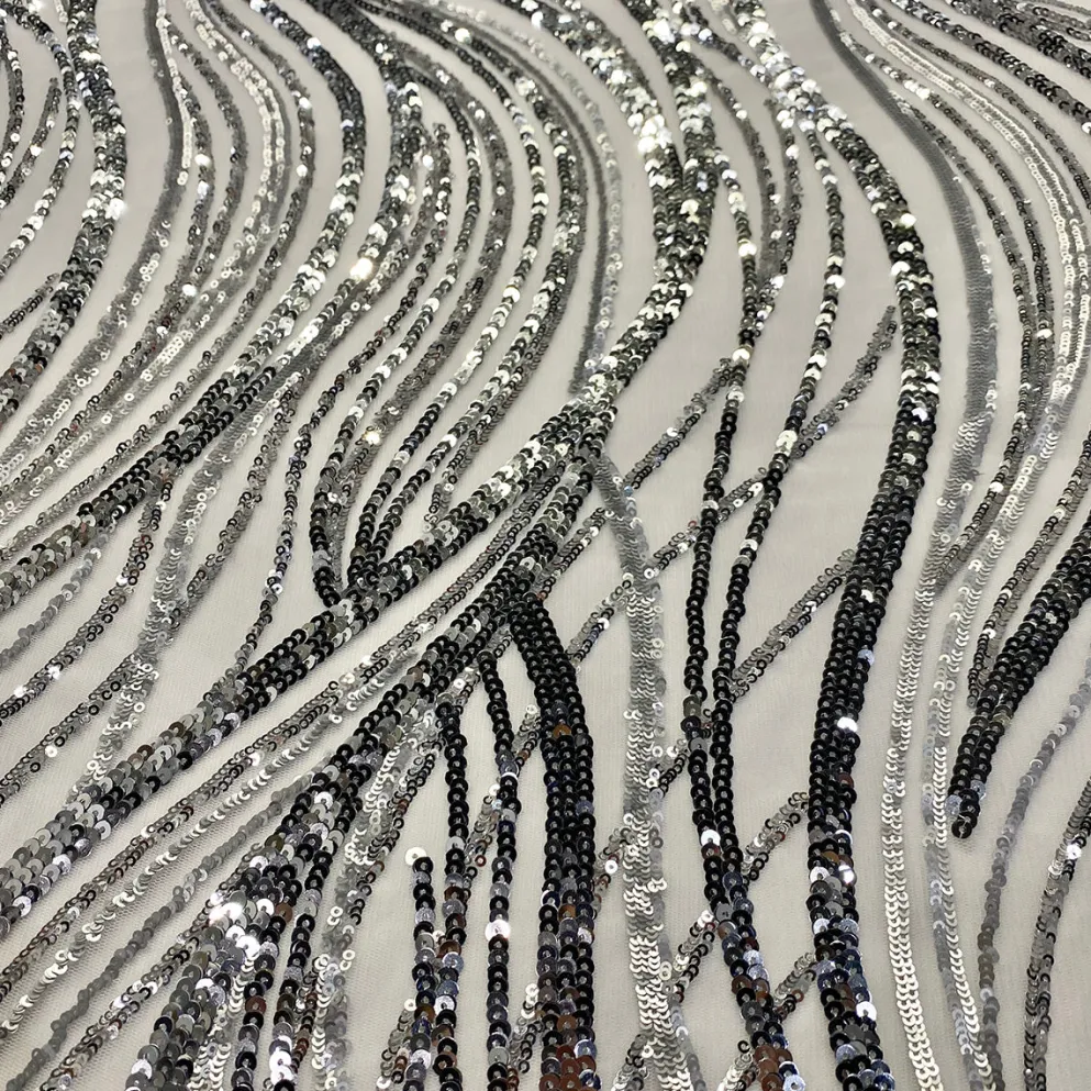 Skyfall Sequins Table Linen in Silver and White