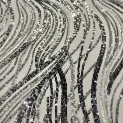 Skyfall Sequins Table Runner in Silver and White