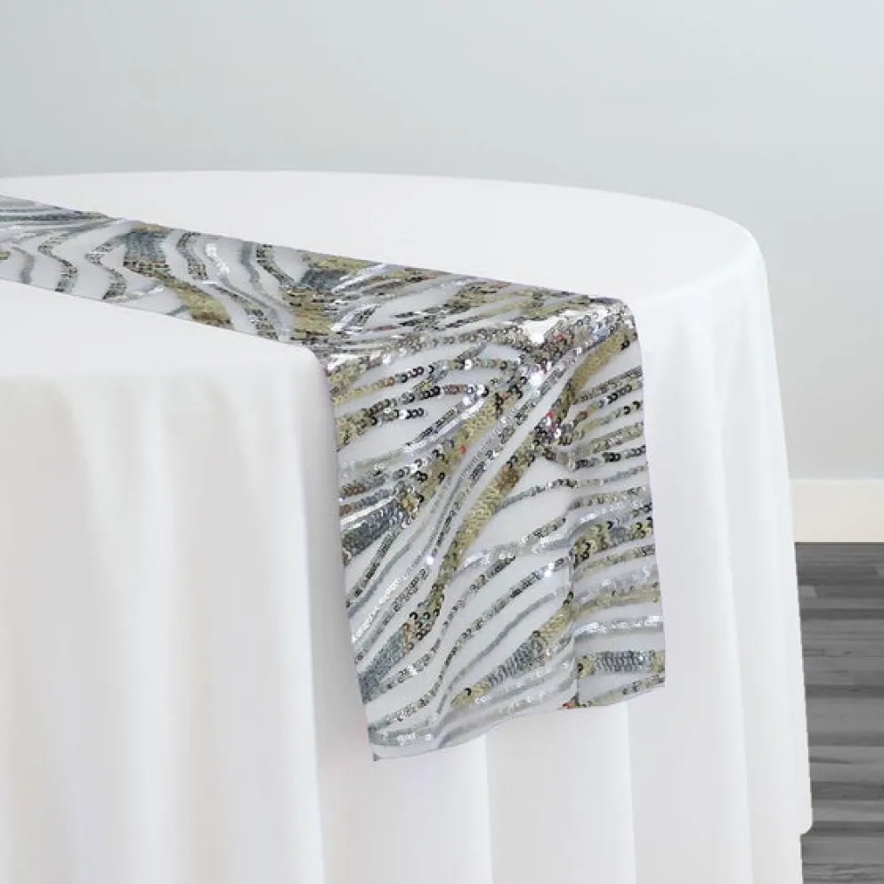 Skyfall Sequins Table Runner in Silver and Silver