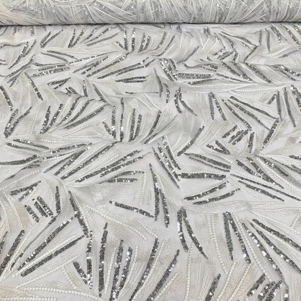 Sparkle Sequins Table Runner in Silver and White
