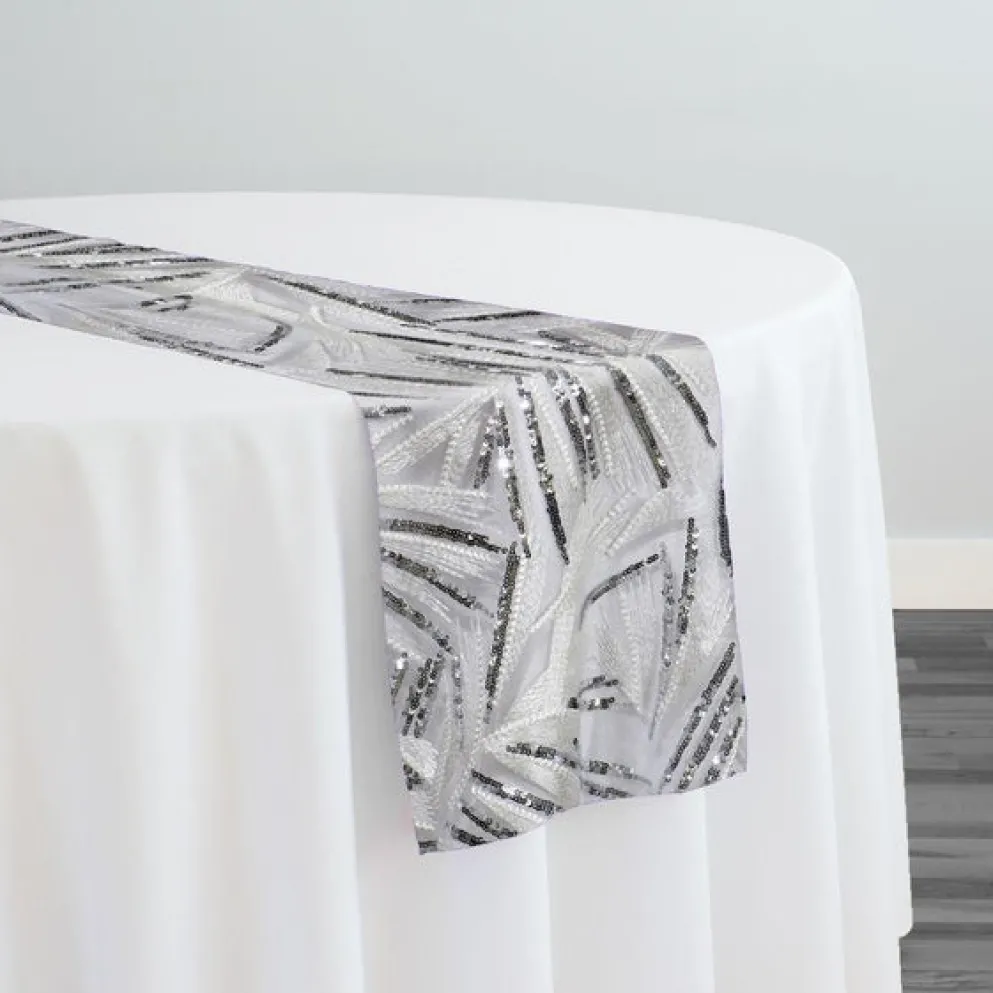Sparkle Sequins Table Runner in Silver and White