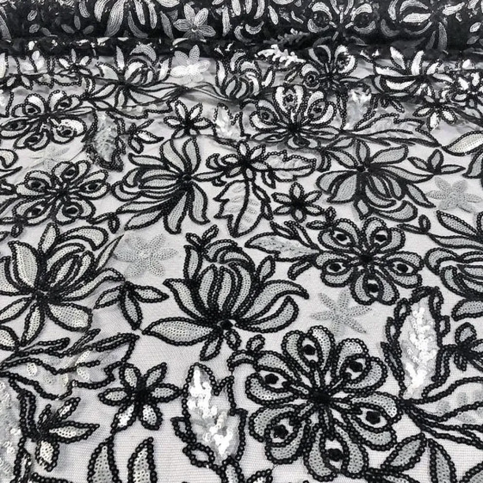 Starlight Sequins Table Linen in Black and Silver
