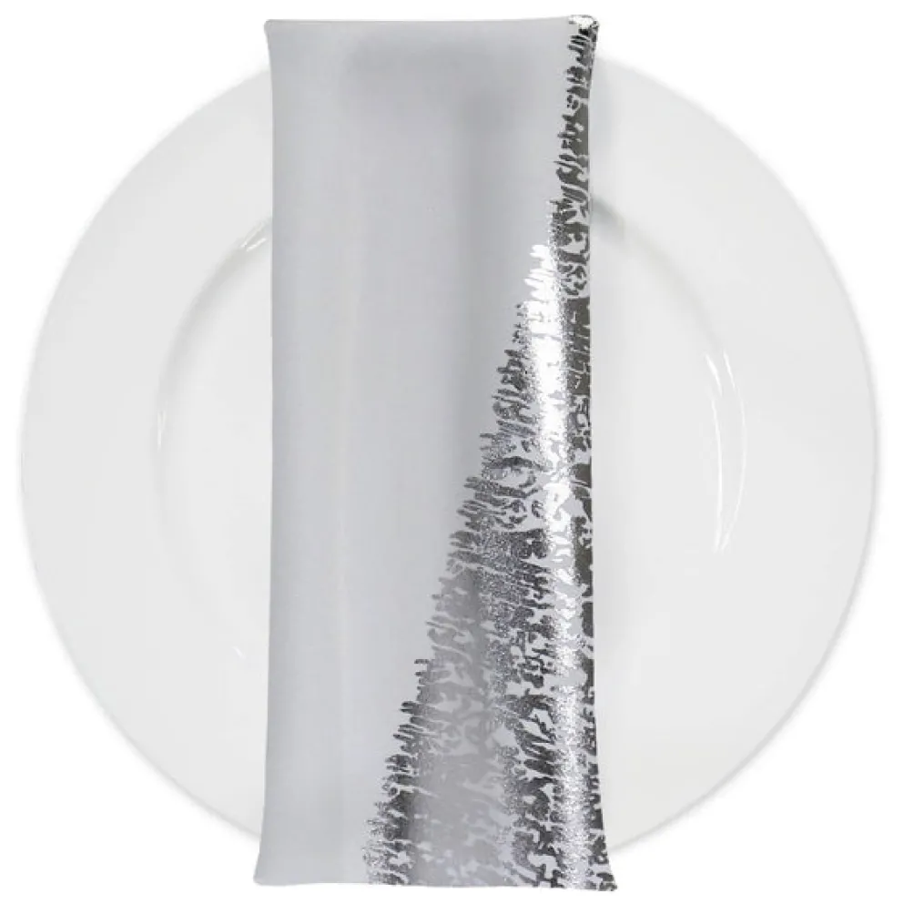 Stripe (Metallic Print) Table Napkin in White and Silver