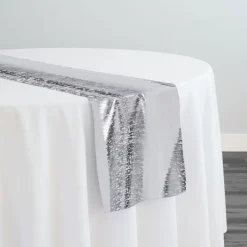Stripe (Metallic Print) Table Runner in White and Silver