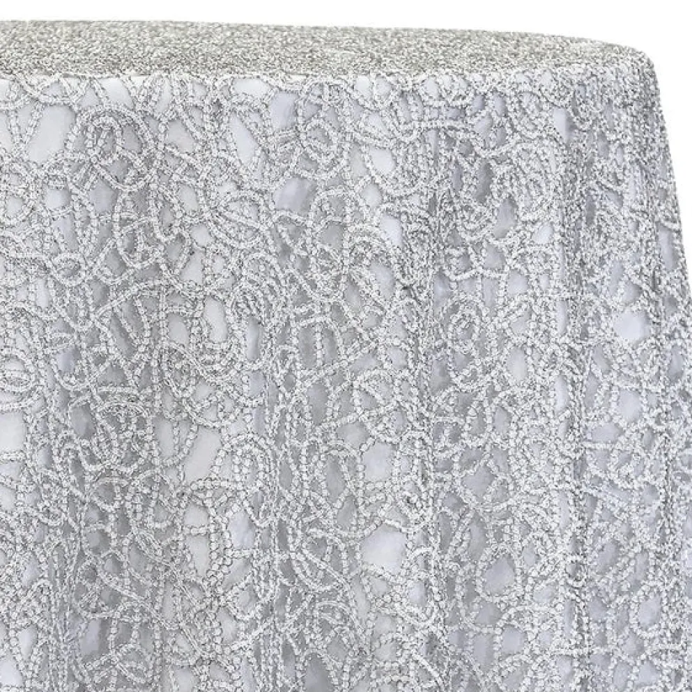 Swirl Chain Lace Table Linen in Silver