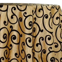 Swirl Flocking Taffeta Table Linen in Black on Gold