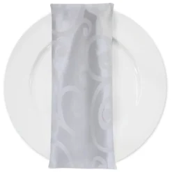 Swirl Flocking Taffeta Table Napkins in White