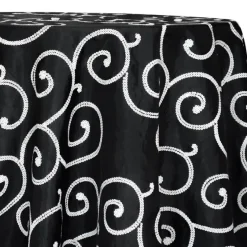 Swirl Sequins Taffeta Table Linen in White and Black