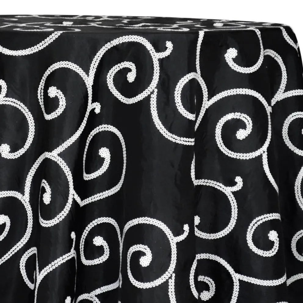 Swirl Sequins Taffeta Table Linen in White and Black