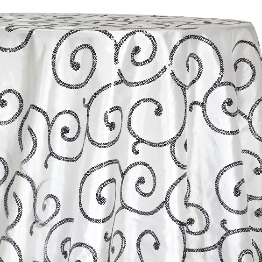 Swirl Sequins Taffeta Table Linen in Black and White