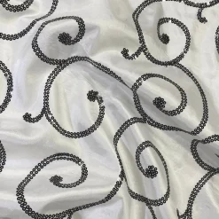 Swirl Sequins Taffeta Table Linen in Black and White