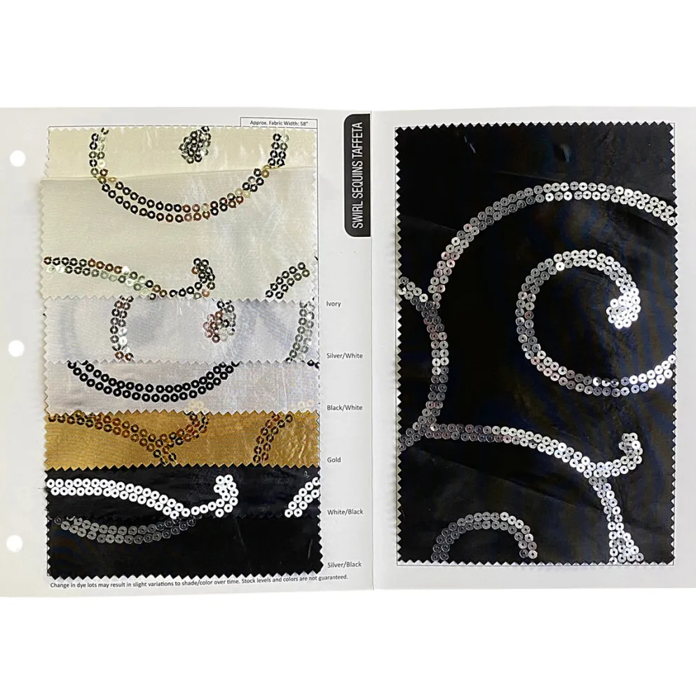 Swirl Sequins Taffeta Table Linen in Ivory