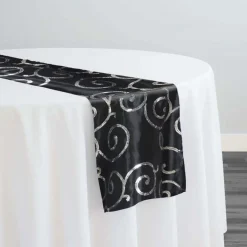 Swirl Sequins Taffeta Table Runner in Silver and Black