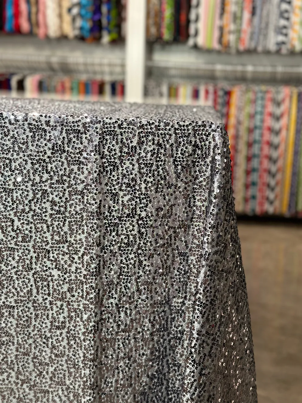 Taffeta Sequins Table Linen in Charcoal