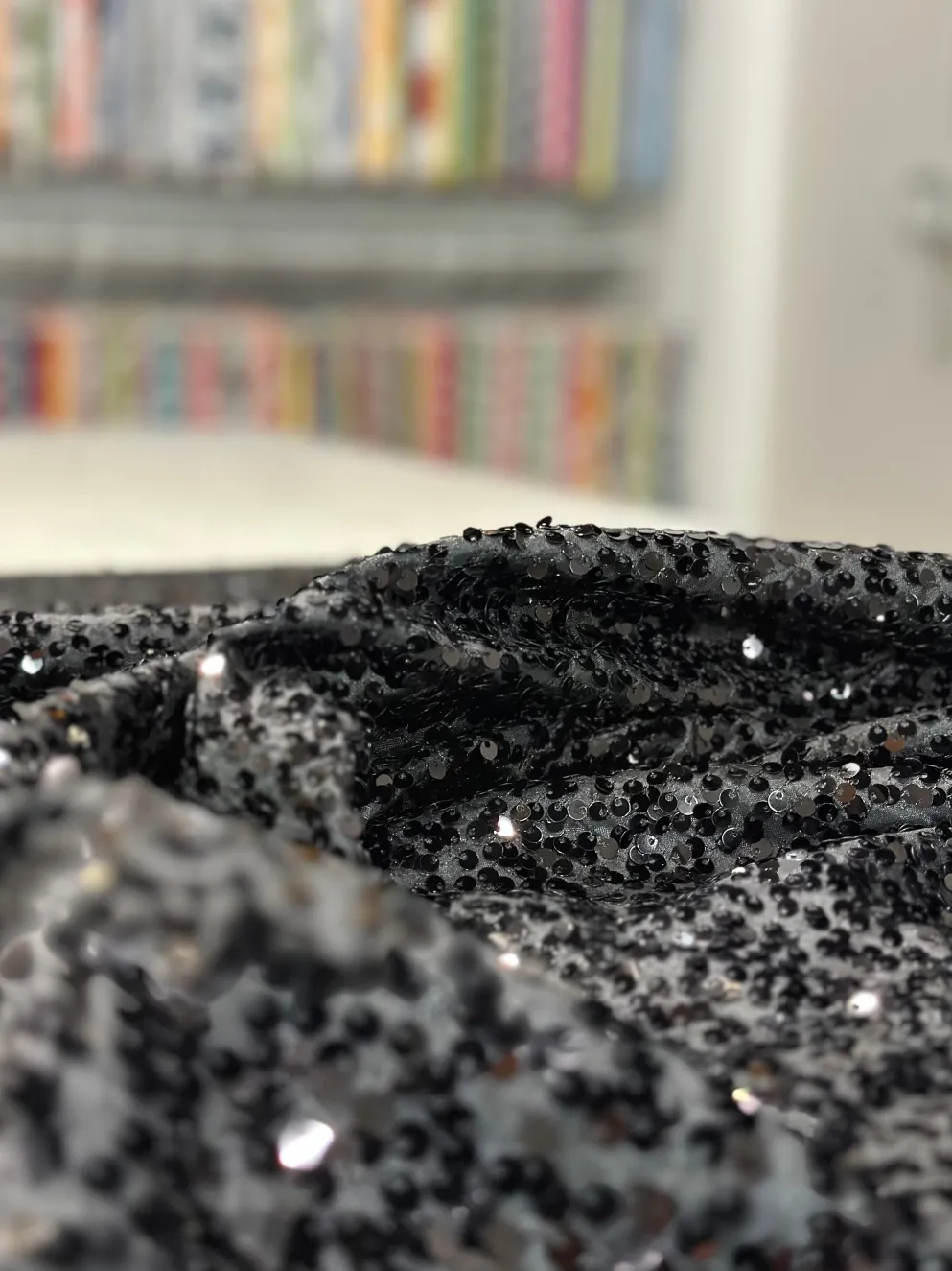 Taffeta Sequins Table Linen in Black