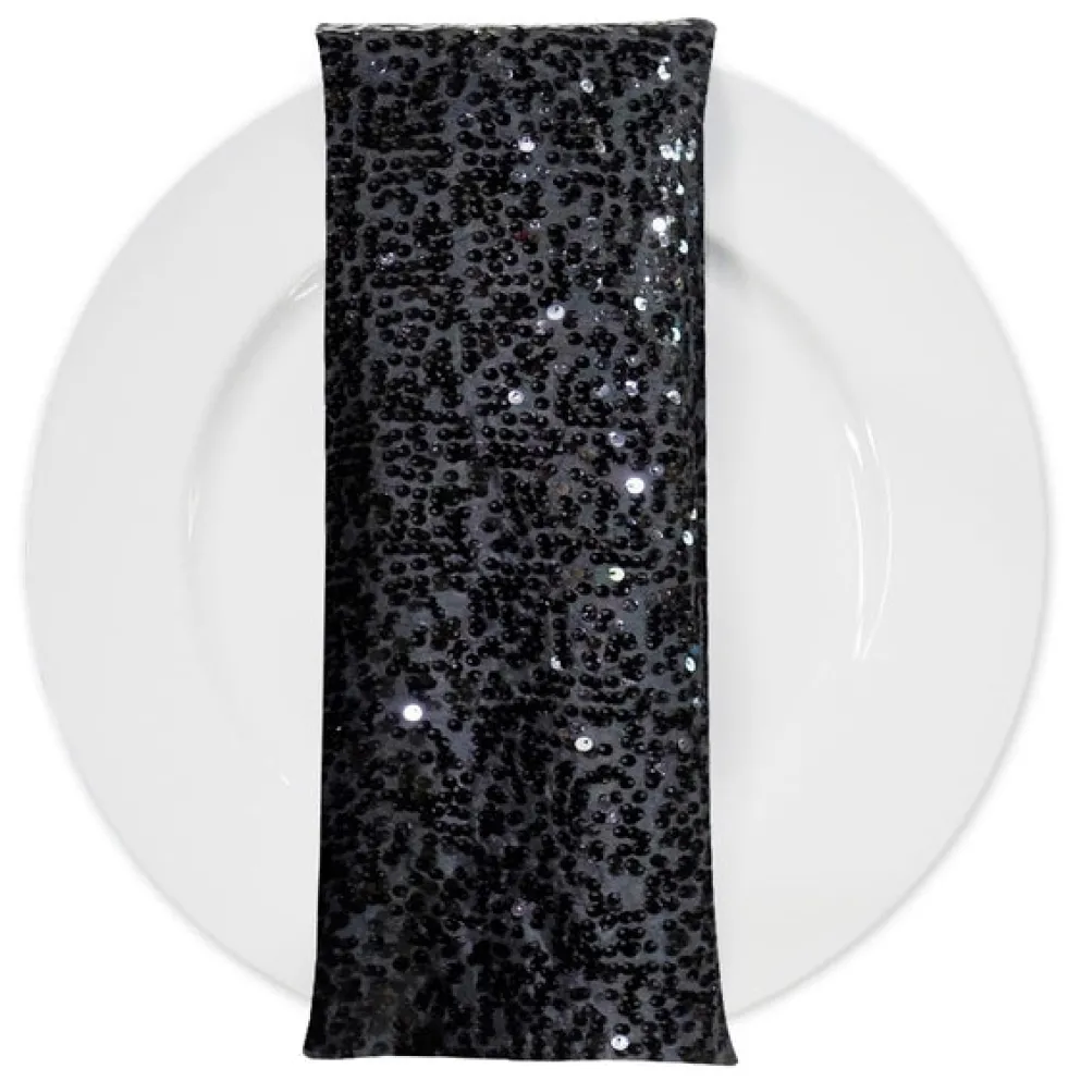 Taffeta Sequins (w/ Poly Lining) Table Napkin in Black