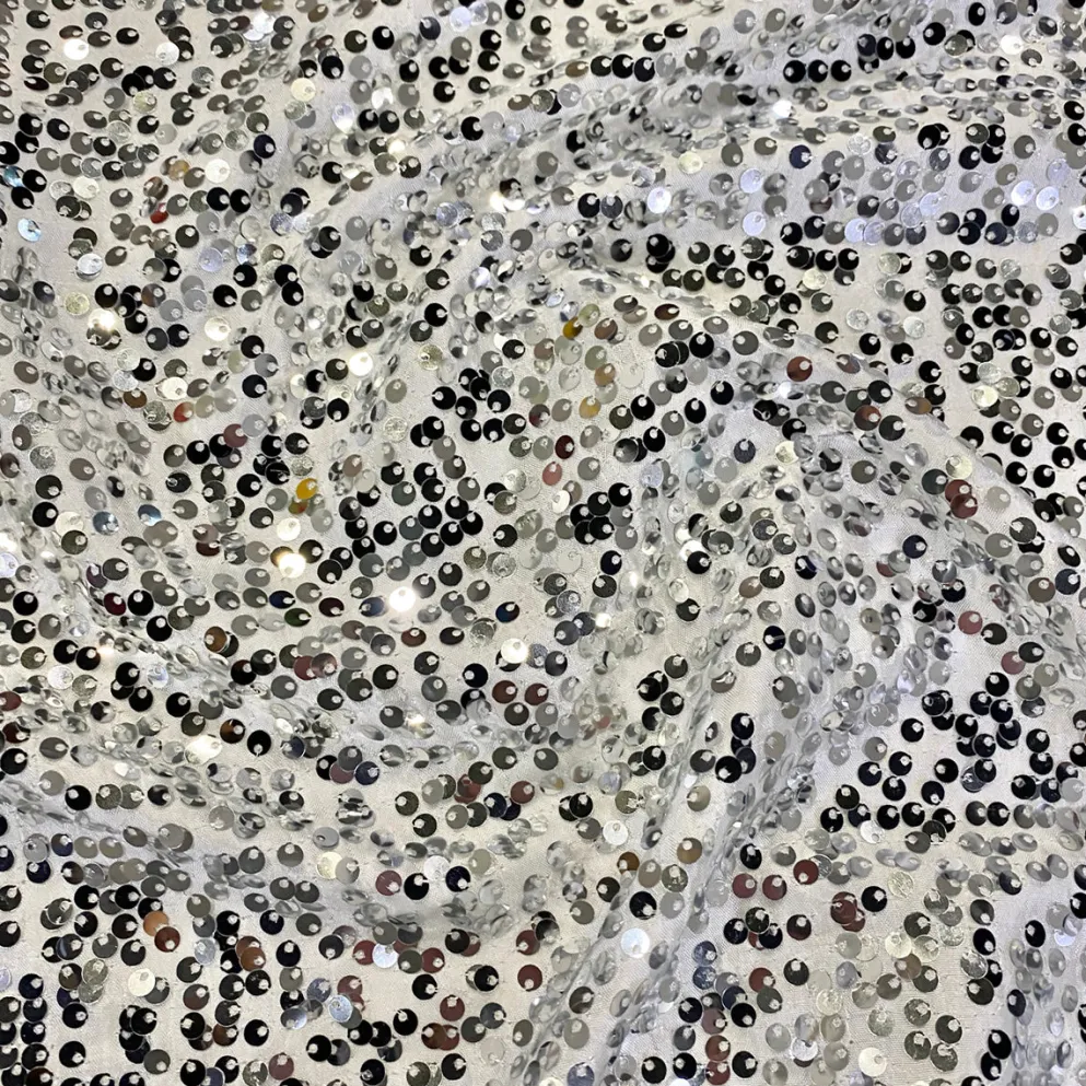 Taffeta Sequins (w/ Poly Lining) Table Napkin in Silver on White
