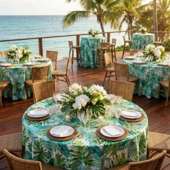 Tropical Print (Dupioni) Table Linen in Green