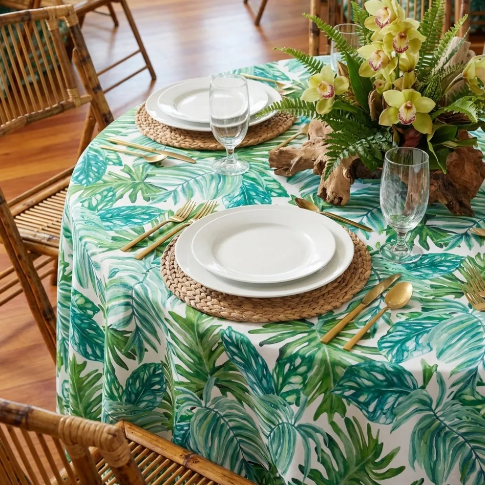 Tropical Print (Dupioni) Table Linen in Green