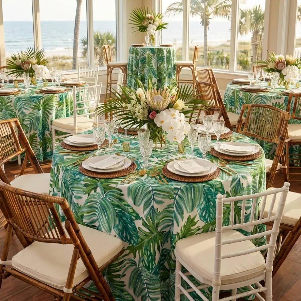 Tropical Print (Dupioni) Table Linen in Green