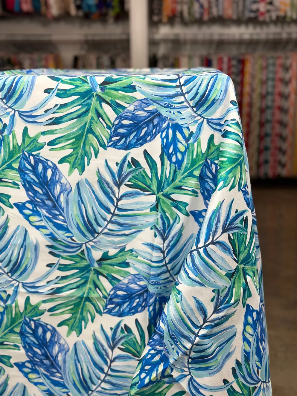 Tropical Print (Dupioni) Table Linen in Blue