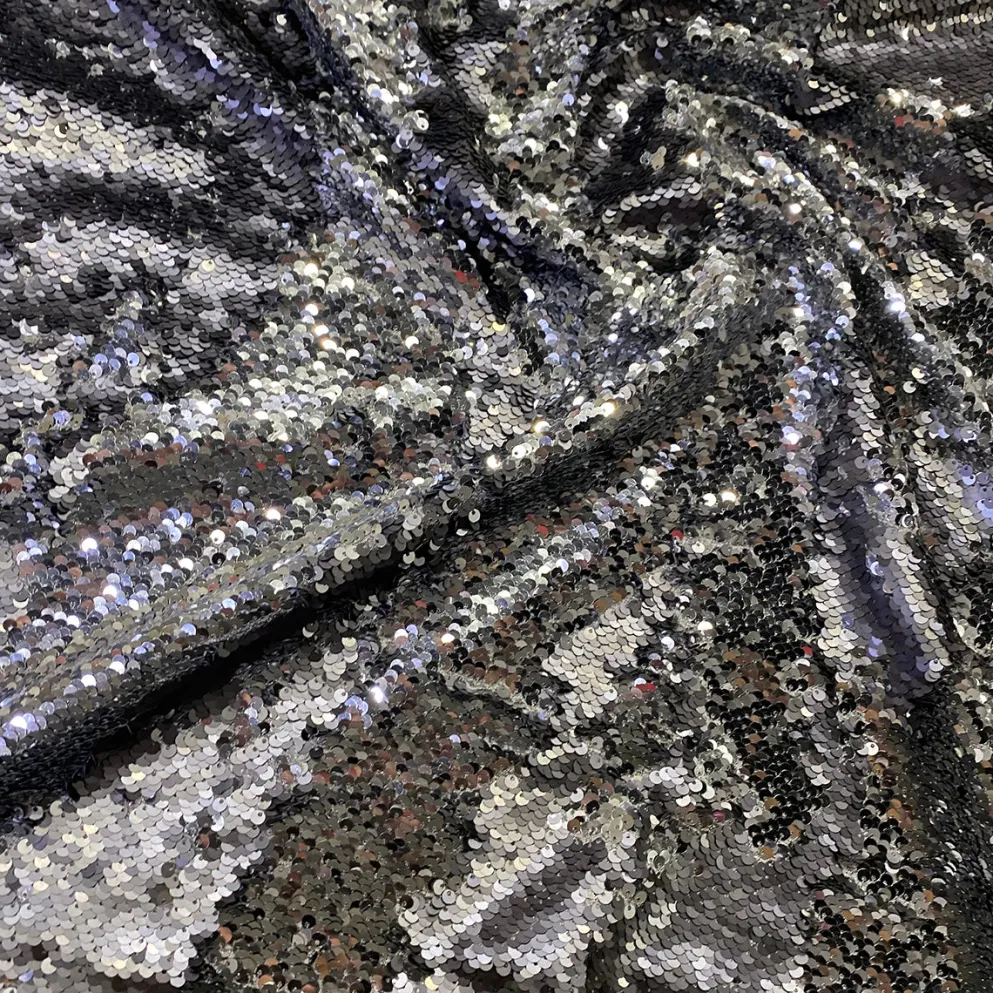 Two-Tone Sequins Table Linen in Pewter and Silver