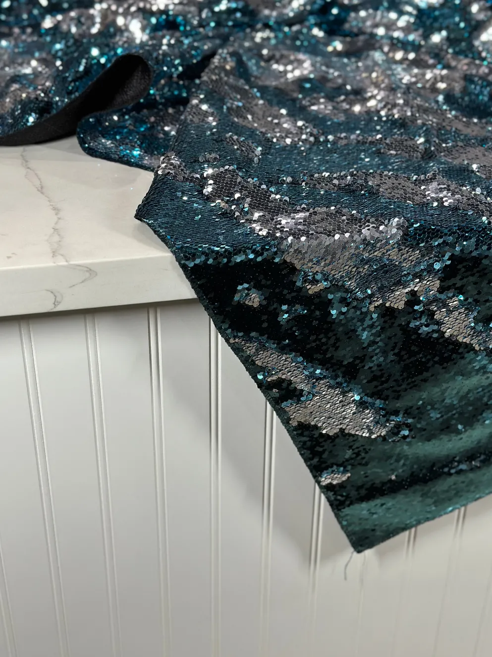 Two-Tone Sequins Table Linen in Turquoise and Silver
