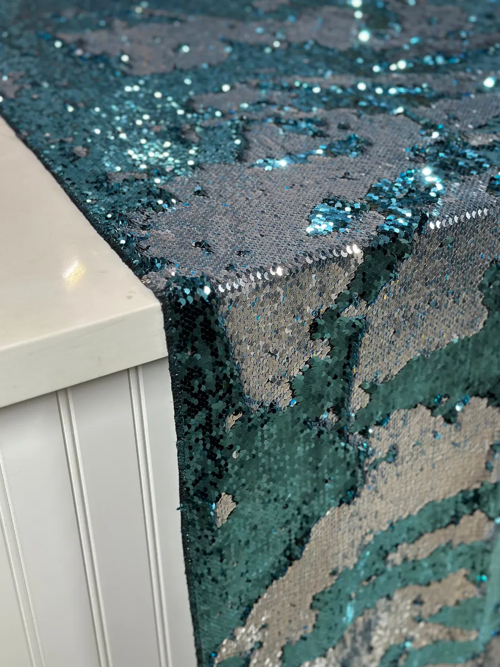 Two-Tone Sequins Table Linen in Turquoise and Silver