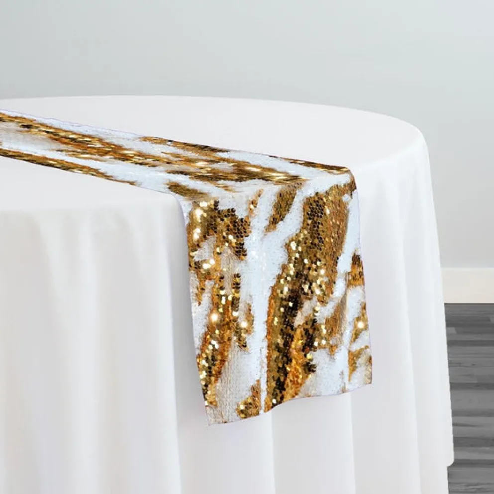 Two-Tone Sequins Table Runner in Gold and White