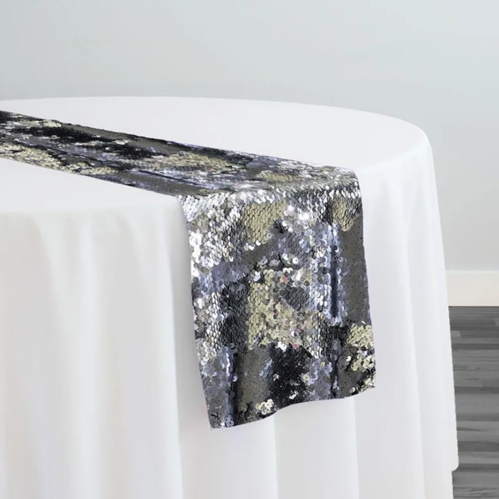 Two-Tone Sequins Table Runner in Pewter and Silver