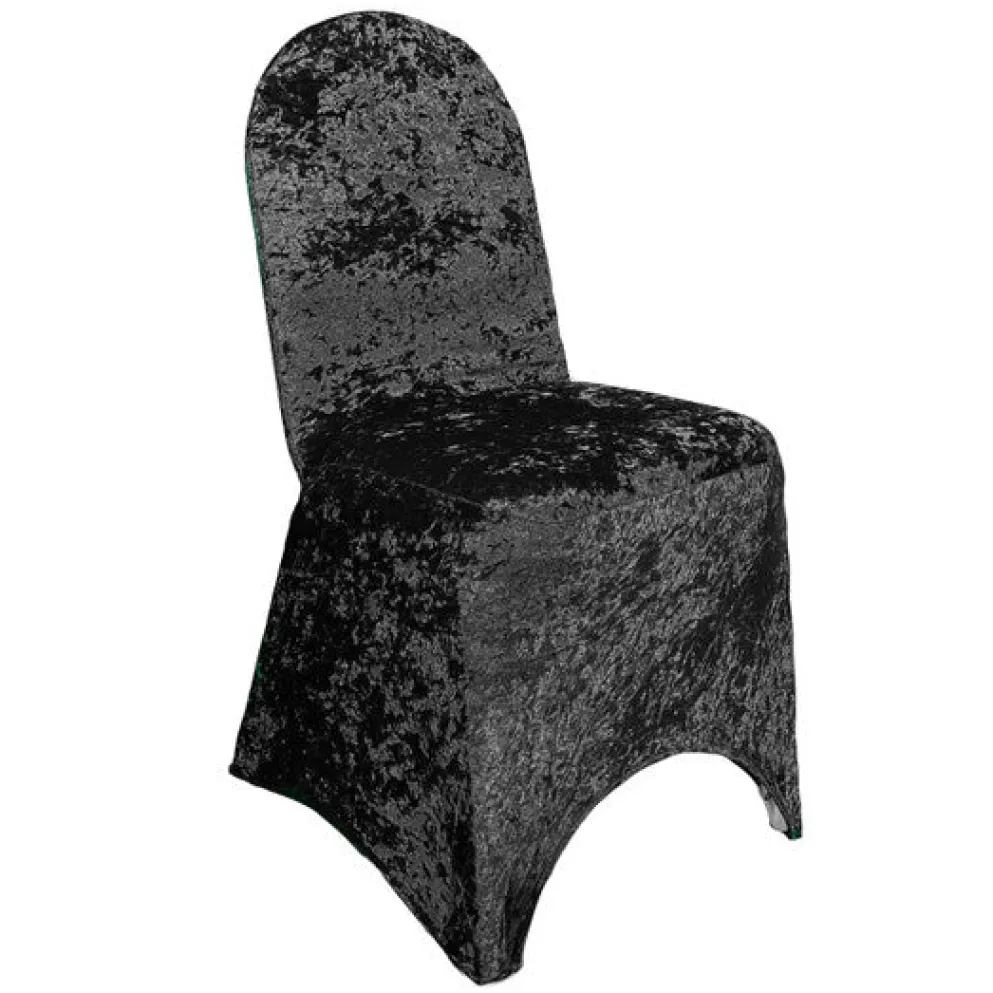 Velvet Spandex Banquet Chair Cover in Black