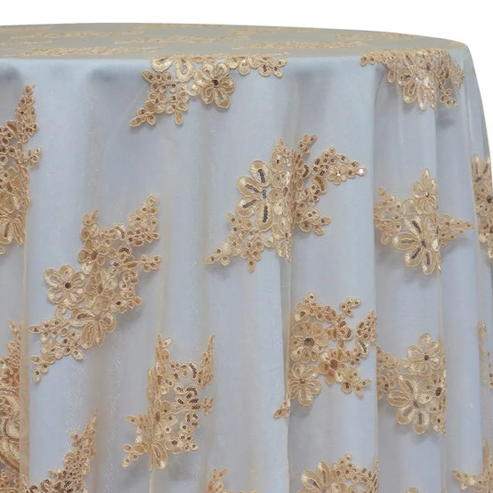 Venetian Lace Table Linen in Champagne