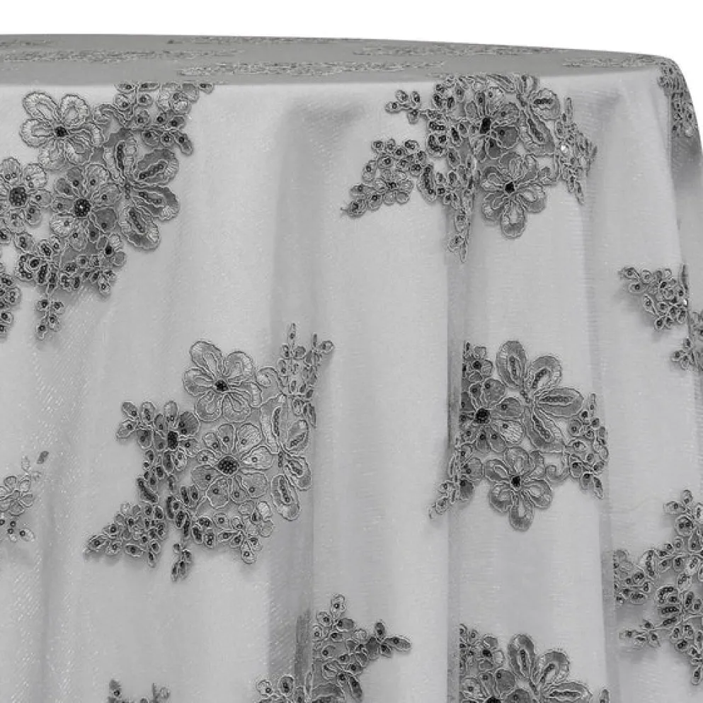 Venetian Lace Table Linen in Grey
