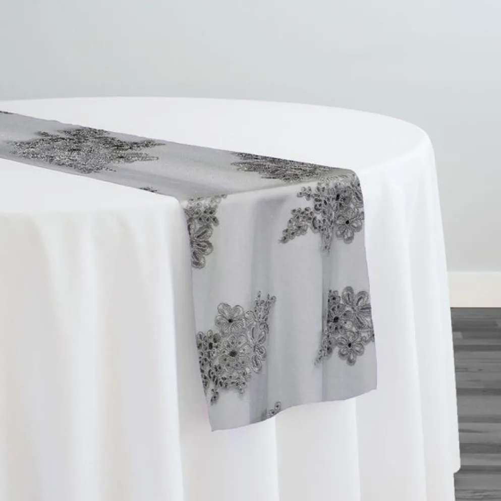 Venetian Lace Table Runner in Silver