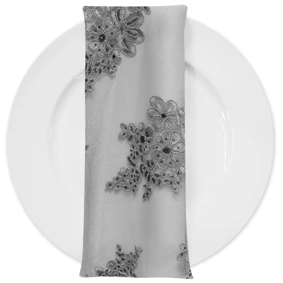 Venetian Lace (w/ Poly Lining) Table Napkin in Grey
