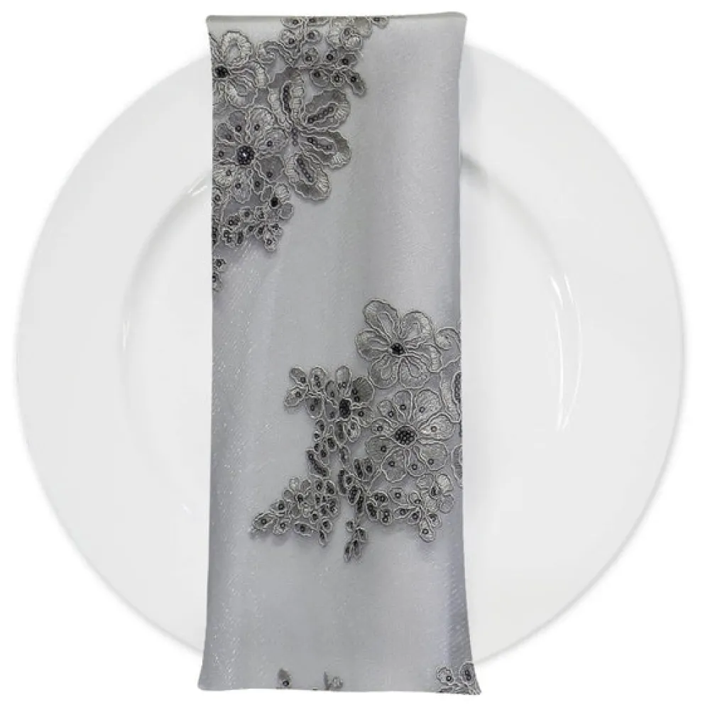 Venetian Lace (w/ Poly Lining) Table Napkin in Silver