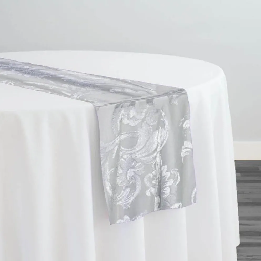 Victorian Jacquard Sheer Table Runner in Silver