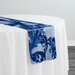 Victorian Jacquard Sheer Table Runner in Navy