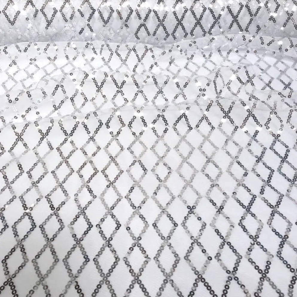 Vortex Sequins Table Linen in Silver and White